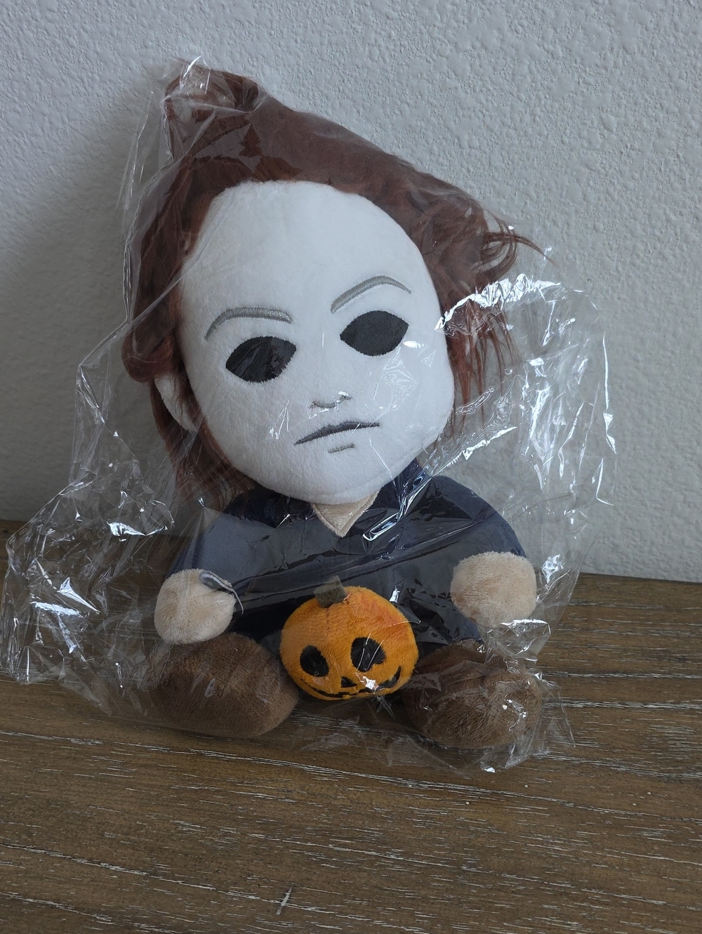 Horror Character Plush Toy with Pumpkin - White & Brown